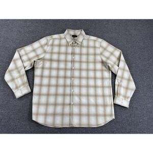 Theory Shirt Mens 2XL Beige Plaid Flannel Long Sleeve Button Up Irving Casual